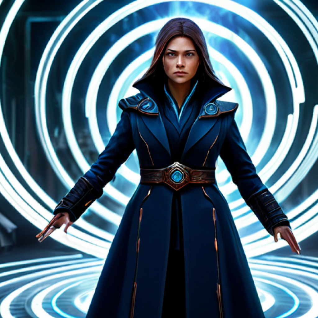 A focused female strategic mage, fully clothed in a modest, elegant, and professional arcane-themed long coat and trousers. Standing on a futuristic, glowing tactical battle grid, with abstract energy effects suggesting powerful abilities. The background is a blurred, stylized representation of a grand, mystical arena. Natural pose, with one hand slightly raised as if preparing to cast a powerful, long-range spell, eyes sharp with strategic intent. Perfect anatomy, correct proportions, well-formed hands, proper finger count, natural body proportions, professional digital painting, high resolution, intricate details, cinematic lighting, game art style, safe for work, appropriate content, fully clothed, modest, family-friendly.