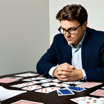 Strategic Deck Builder**

A person sitting at a table covered with playing cards featuring characters from "Reverse: 1999." They are wearing casual but professional attire, glasses, and appear to be deep in thought, surrounded by strategy guides and notes. Background shows a cozy, warmly lit study. The scene emphasizes careful planning and strategic deck construction. Safe for work, appropriate content, fully clothed, family-friendly, professional, perfect anatomy, correct proportions, well-formed hands, proper finger count, natural pose, high quality.

**