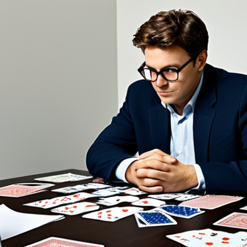 Strategic Deck Builder**

A person sitting at a table covered with playing cards featuring characters from "Reverse: 1999." They are wearing casual but professional attire, glasses, and appear to be deep in thought, surrounded by strategy guides and notes. Background shows a cozy, warmly lit study. The scene emphasizes careful planning and strategic deck construction. Safe for work, appropriate content, fully clothed, family-friendly, professional, perfect anatomy, correct proportions, well-formed hands, proper finger count, natural pose, high quality.

**