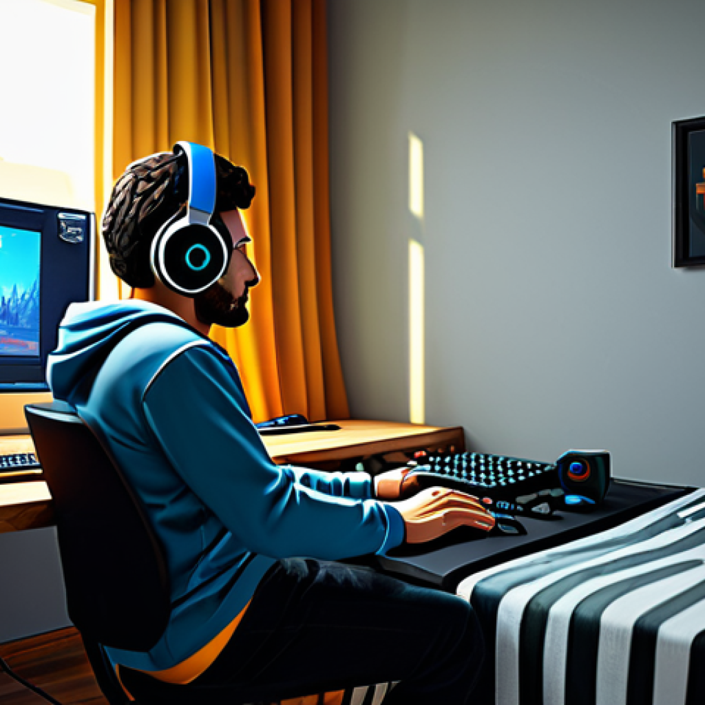 Ethical Gamer**
"A gamer intensely focused on their computer screen, illuminated by the game's interface. The room is a cozy, modern bedroom. The gamer is fully clothed in comfortable attire, wearing headphones. The expression is thoughtful, contemplating a choice. Subtle pixel art elements float around them, hinting at in-game dilemmas. Safe for work, appropriate content, family-friendly, digital art, perfect anatomy, correct proportions, natural pose."
**