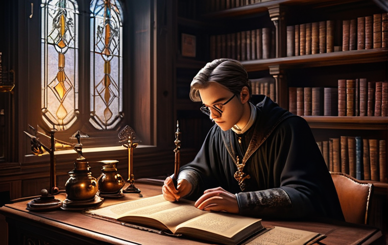 리버스 1999 일일 도전 과제 - **Prompt: The Diligent Arcanist's Study**
    An intricately detailed scene set in a cozy, slightly ...