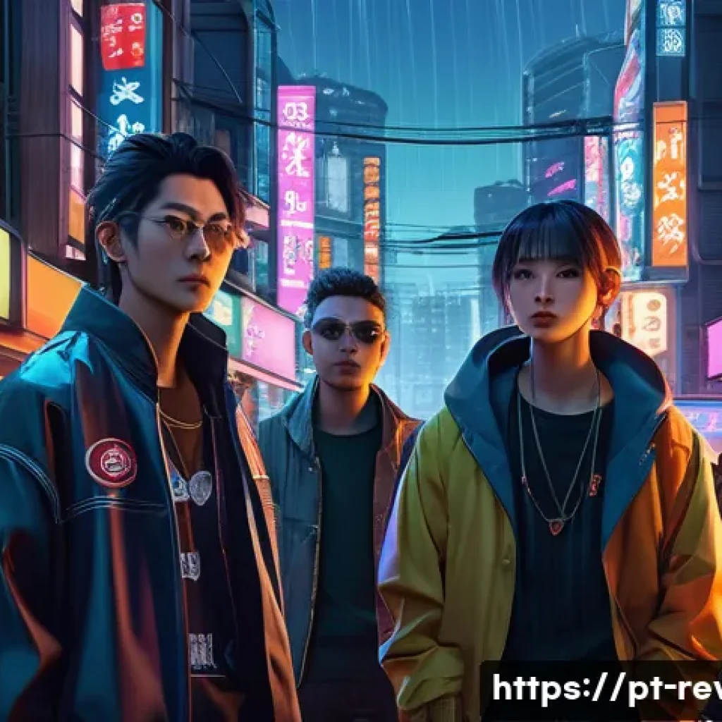 리버스 1999 팬이 제작한 최고의 창작물 - A vibrant digital fanart depicting a group of diverse Reverse:1999 characters in an urban Tokyo stre...