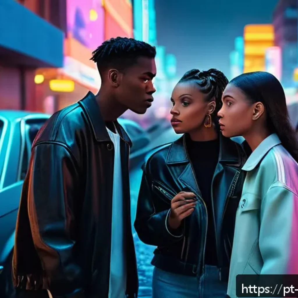 리버스 1999 글로벌 팬 커뮤니티 - A futuristic retro-style urban scene inspired by Reverse:1999, featuring a diverse group of young ad...