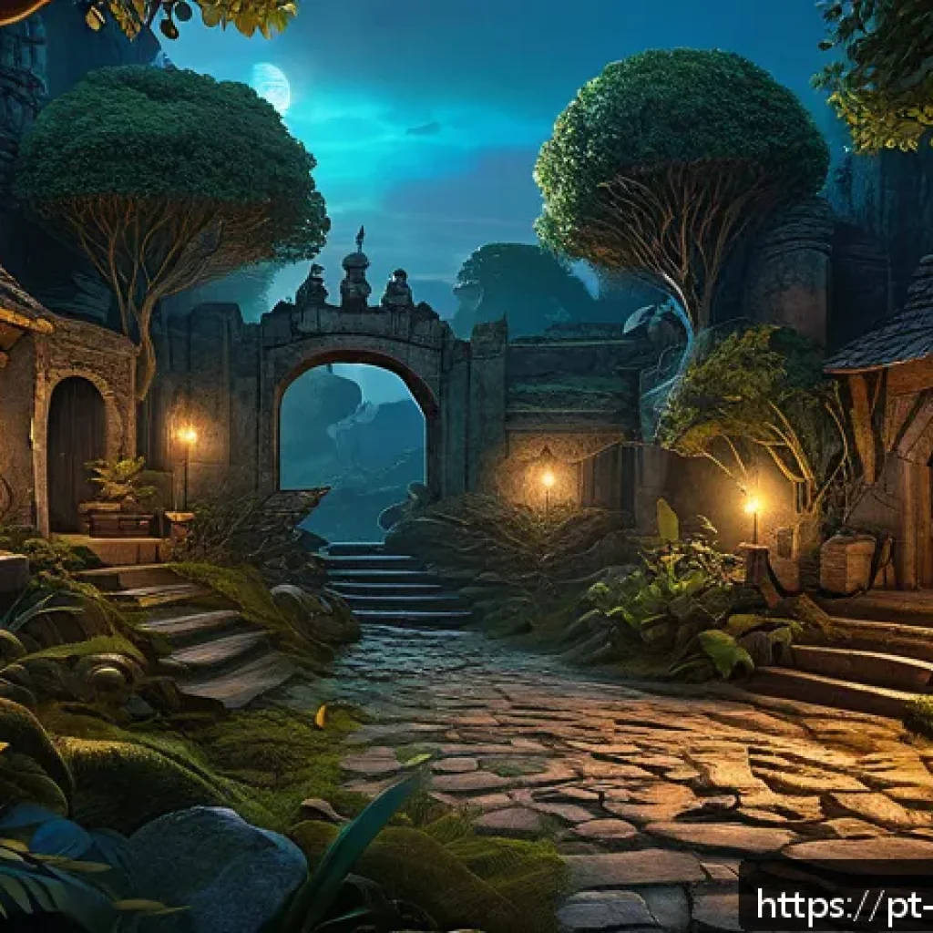 리버스 1999 공식 위키 활용법 - A detailed fantasy game map scene showcasing a dynamic, living environment with dense forests, ancie...