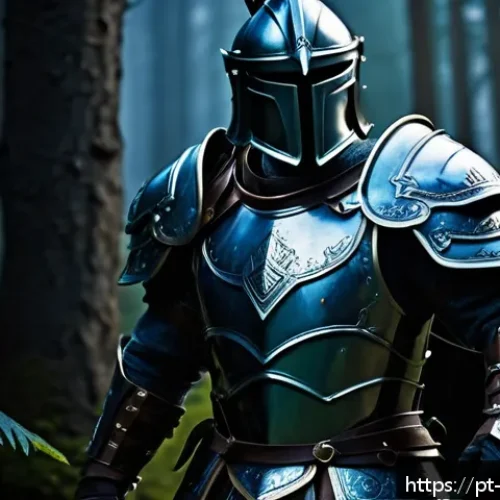 Home 31 리버스 1999 속성 특화 아이템 - A dynamic fantasy warrior character wearing the "Iron Shield" armor set, featuring a heavily reinfor...