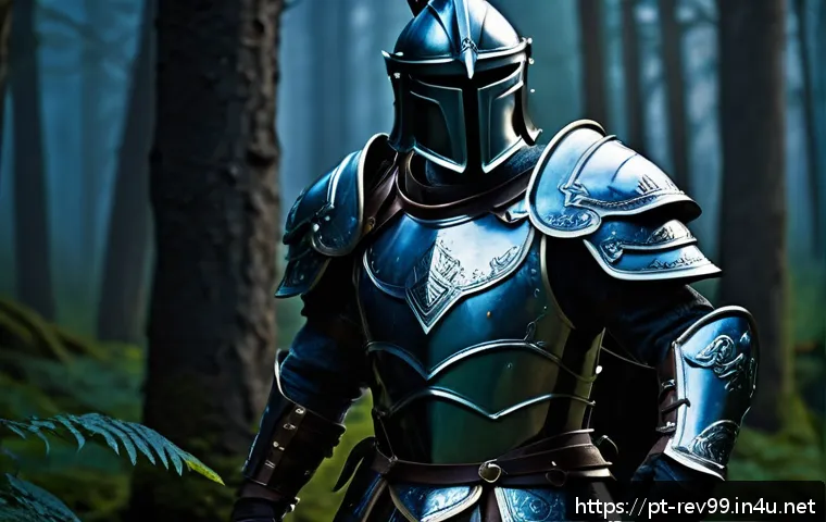 리버스 1999 속성 특화 아이템 - A dynamic fantasy warrior character wearing the "Iron Shield" armor set, featuring a heavily reinfor...