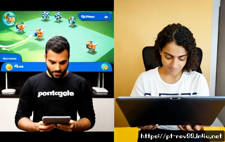 리버스 1999 초보자 vs 고수 차이 - Photorealistic split-screen comparison of two Portuguese-speaking adult mobile strategy game players...